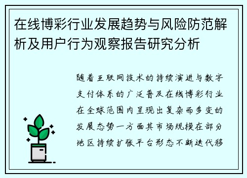 在线博彩行业发展趋势与风险防范解析及用户行为观察报告研究分析