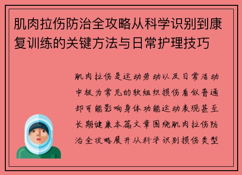肌肉拉伤防治全攻略从科学识别到康复训练的关键方法与日常护理技巧